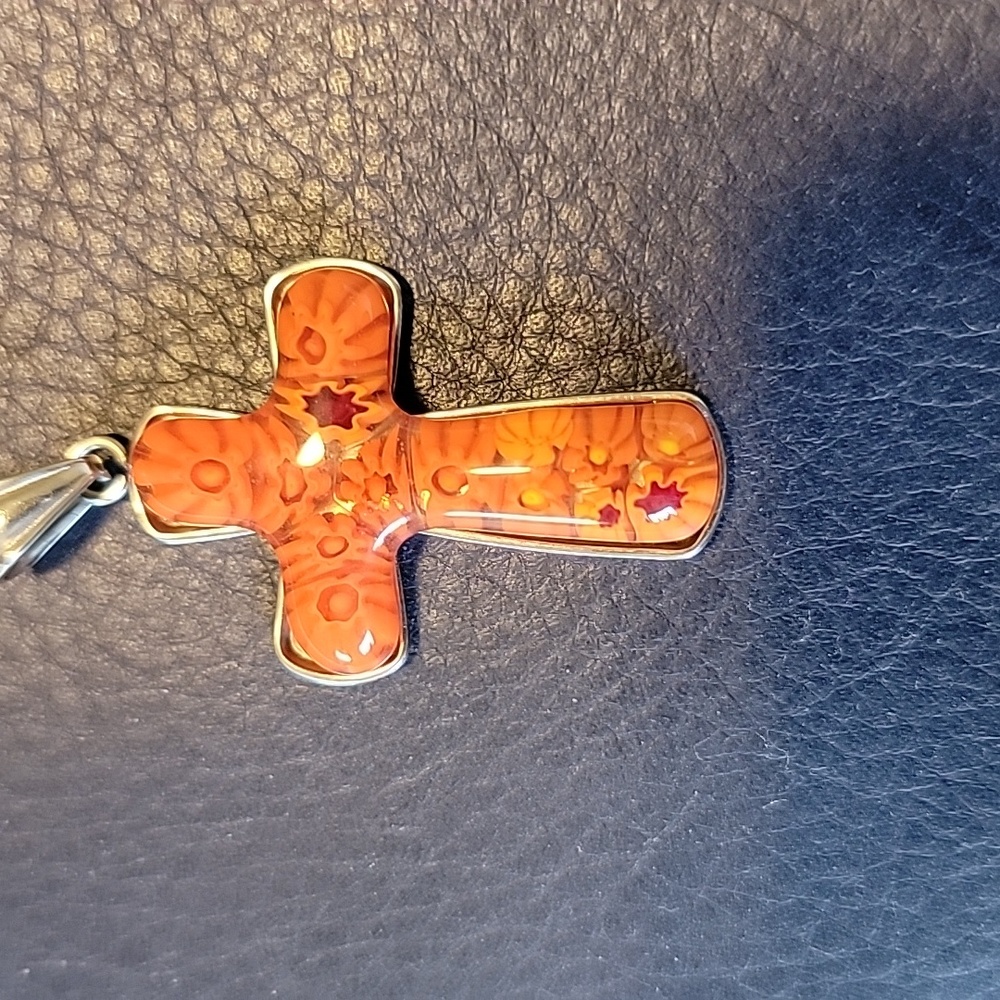 Vintage Millefiori Italian Murano glass cross On Stainless Steel